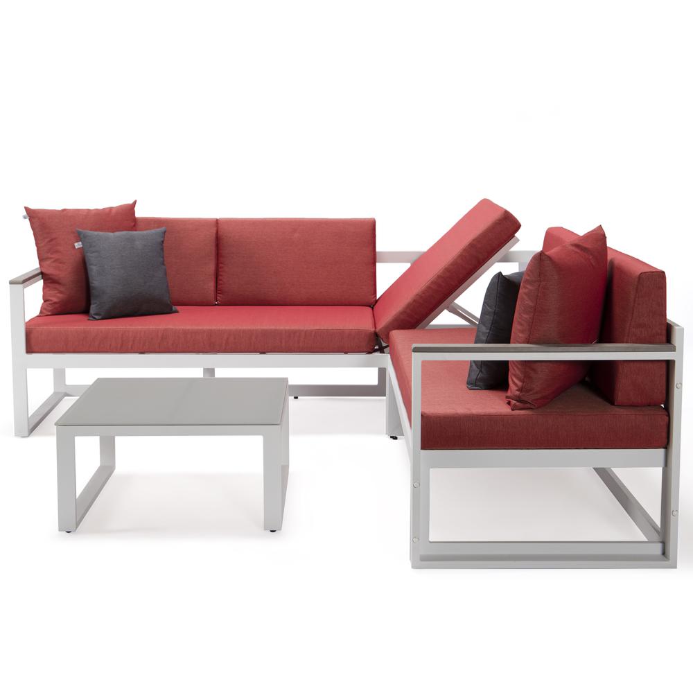 LeisureMod Chelsea White Sectional With Adjustable Headrest & Coffee Table With Cushions CSLW-80R. Picture 10