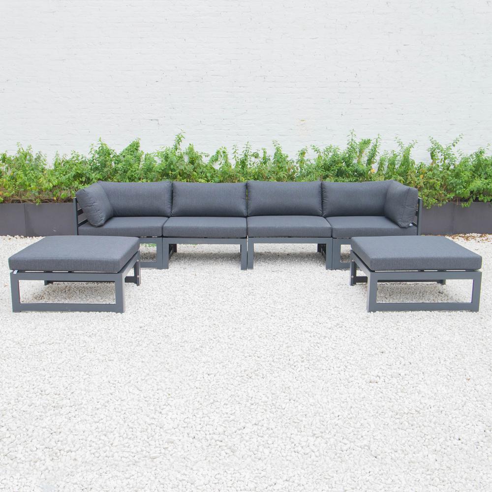 LeisureMod Chelsea 6-Piece Patio Ottoman Sectional Black Aluminum With Cushions CSOBL-6BL. The main picture.