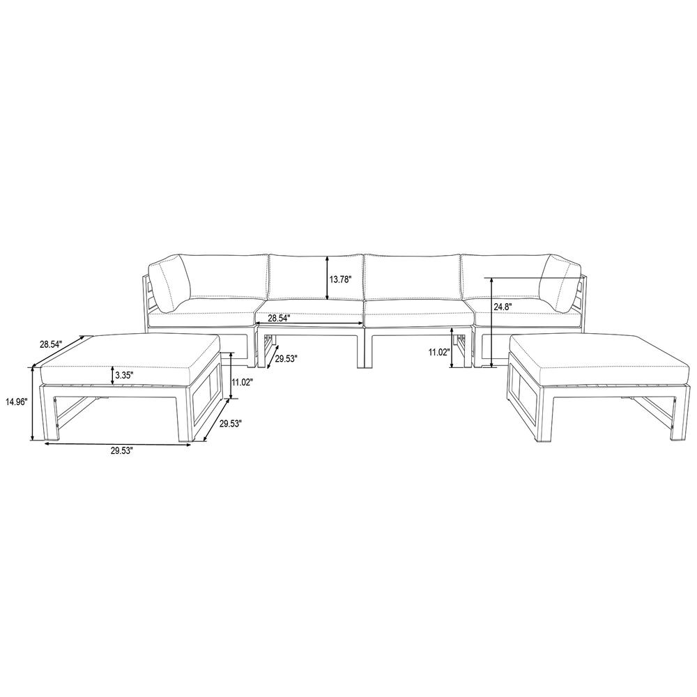 LeisureMod Chelsea 6-Piece Patio Ottoman Sectional Black Aluminum With Cushions CSOBL-6BL. Picture 7