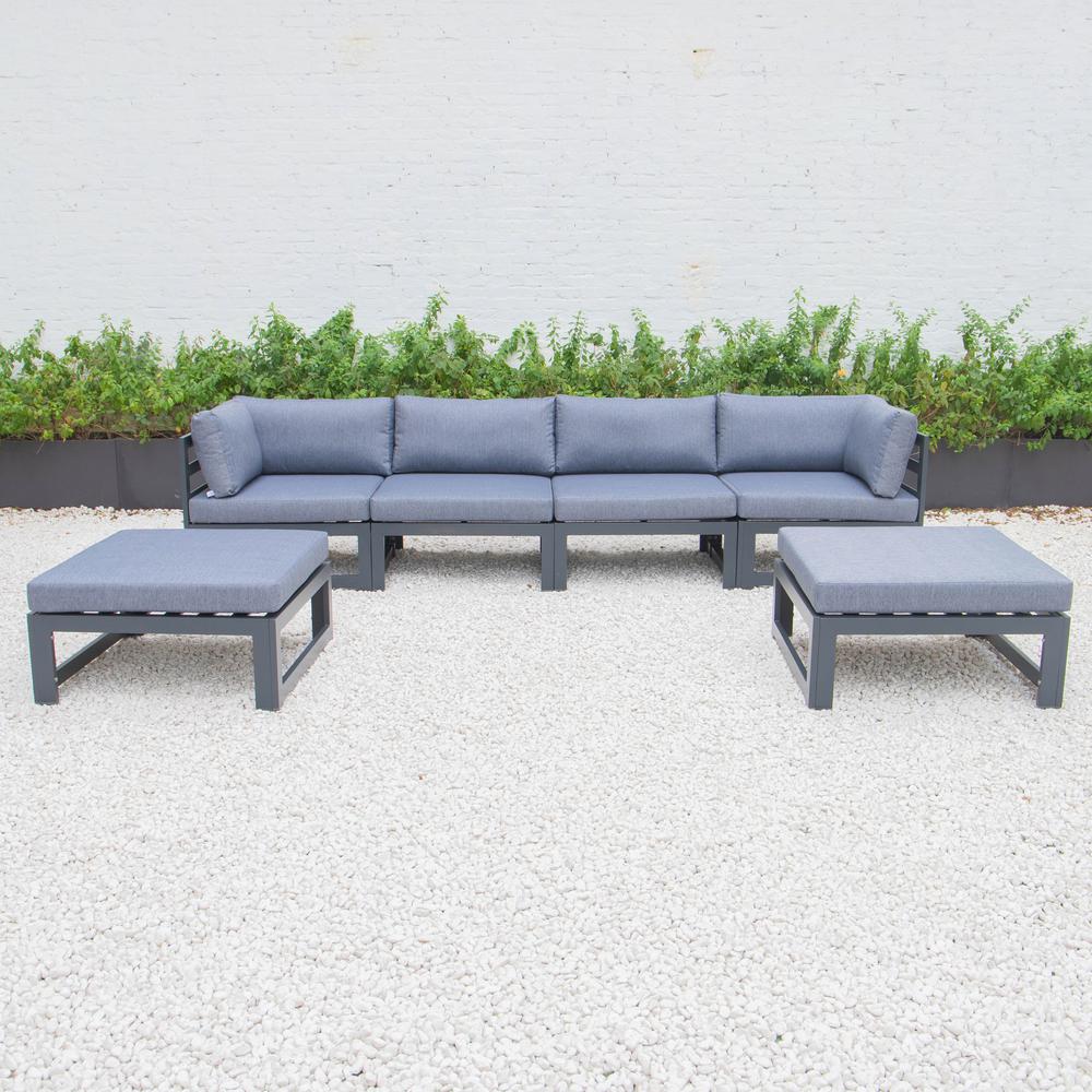 LeisureMod Chelsea 6-Piece Patio Ottoman Sectional Black Aluminum With Cushions CSOBL-6BU. The main picture.