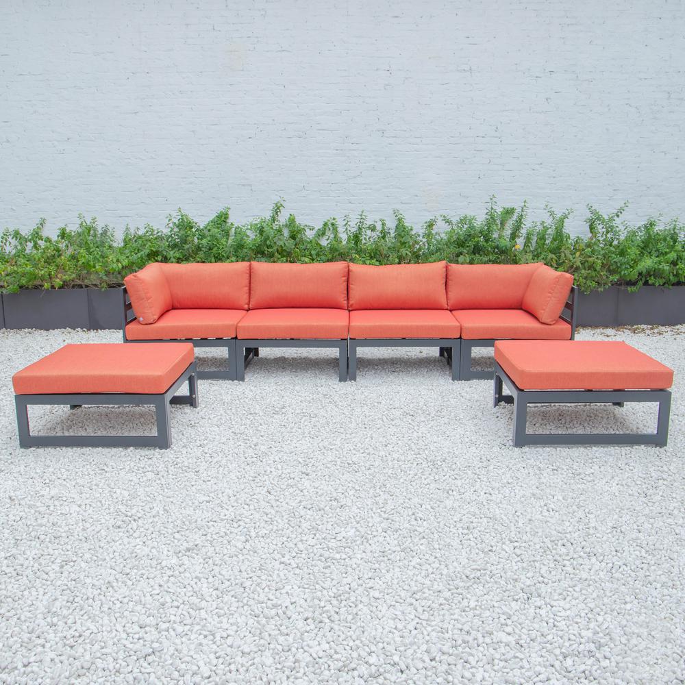 LeisureMod Chelsea 6-Piece Patio Ottoman Sectional Black Aluminum With Cushions CSOBL-6OR. The main picture.