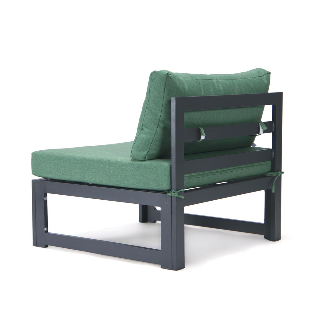 LeisureMod Chelsea 5-Piece Middle Patio Chairs and Coffee Table Set Black Aluminum With Cushions - Green. Picture 6