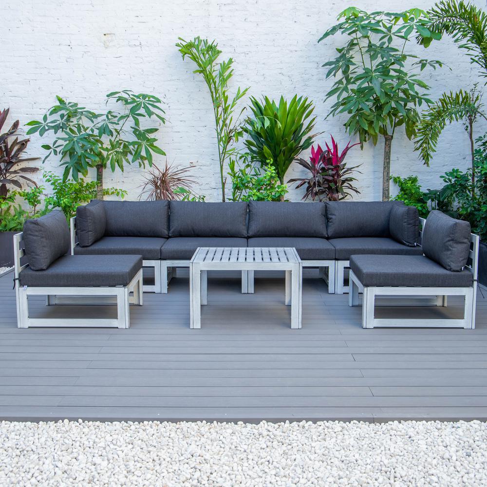 LeisureMod Chelsea 7-Piece Patio Sectional And Coffee Table Set Weathered Grey Aluminum With Cushions CSTWGR-7BL. Picture 12