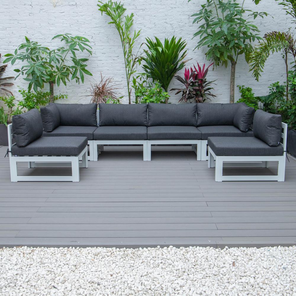 LeisureMod Chelsea 6-Piece Patio Sectional White Aluminum With Cushions - Black. Picture 3