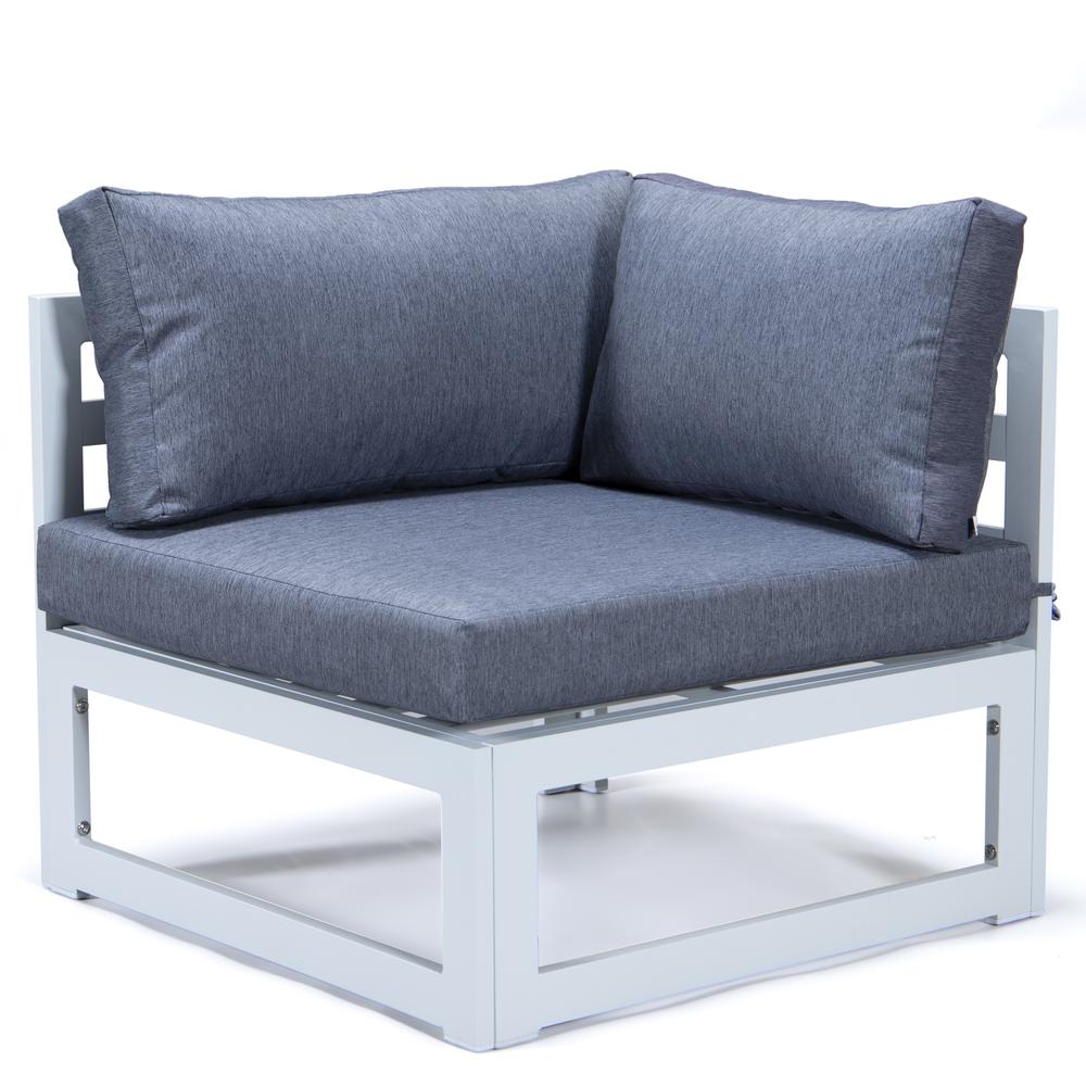 LeisureMod Chelsea 6-Piece Patio Sectional White Aluminum With Cushions - Blue. Picture 14