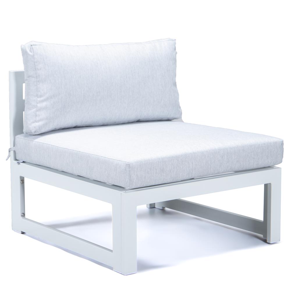 LeisureMod Chelsea 6-Piece Patio Sectional White Aluminum With Cushions - Light Grey. Picture 12