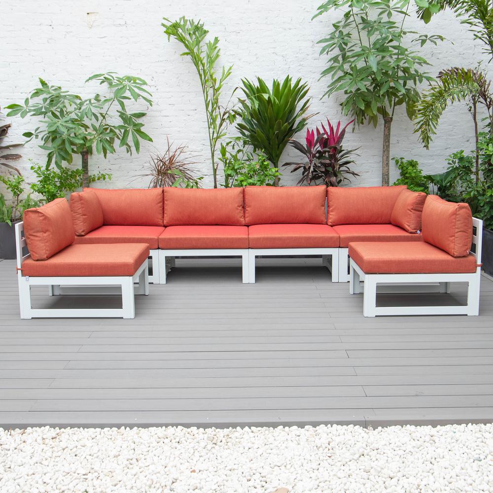 LeisureMod Chelsea 6-Piece Patio Sectional White Aluminum With Cushions - Orange. The main picture.