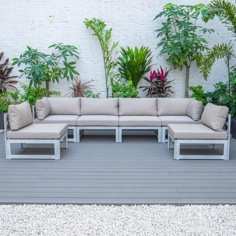 LeisureMod Chelsea 6-Piece Patio Sectional Weathered Grey Aluminum With Cushions in Beige. Picture 1