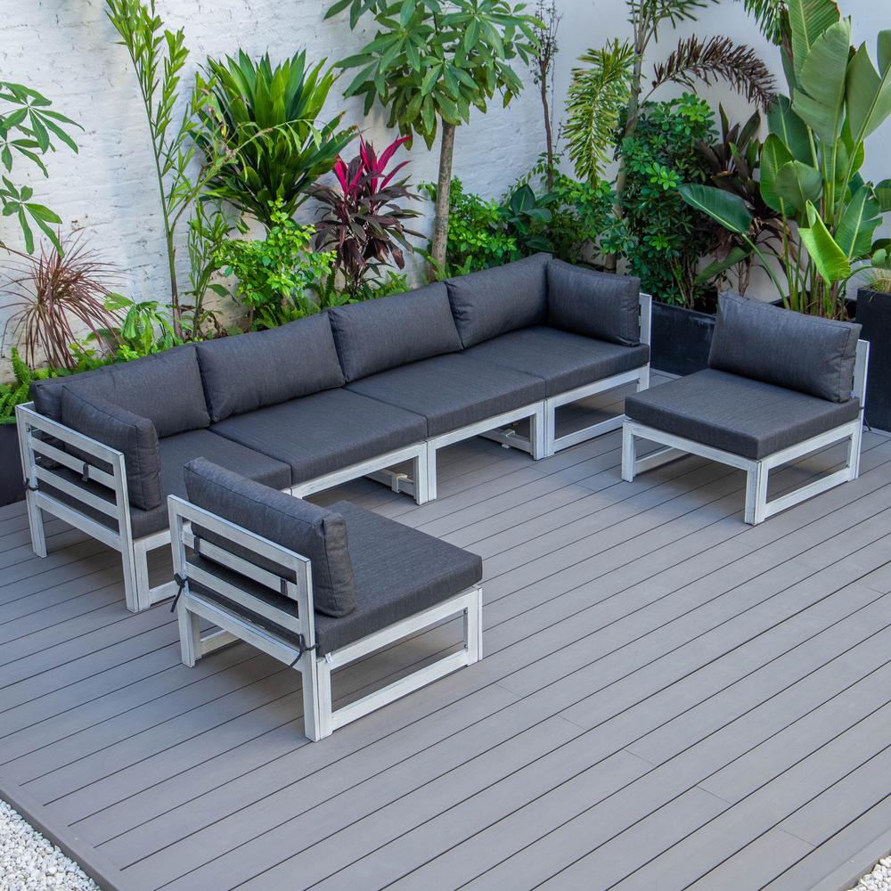 LeisureMod Chelsea 6-Piece Patio Sectional Weathered Grey Aluminum With Cushions in Black. Picture 9