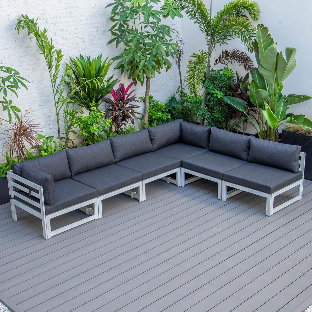 LeisureMod Chelsea 6-Piece Patio Sectional Weathered Grey Aluminum With Cushions in Black. Picture 10