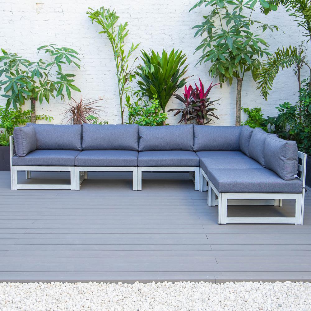 LeisureMod Chelsea 6-Piece Patio Sectional Weathered Grey Aluminum With Cushions in Blue. Picture 11