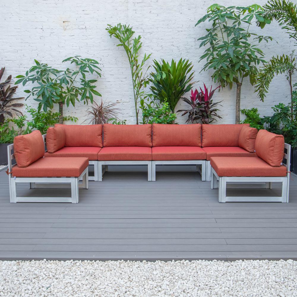 LeisureMod Chelsea 6-Piece Patio Sectional Weathered Grey Aluminum With Cushions in Orange. Picture 1