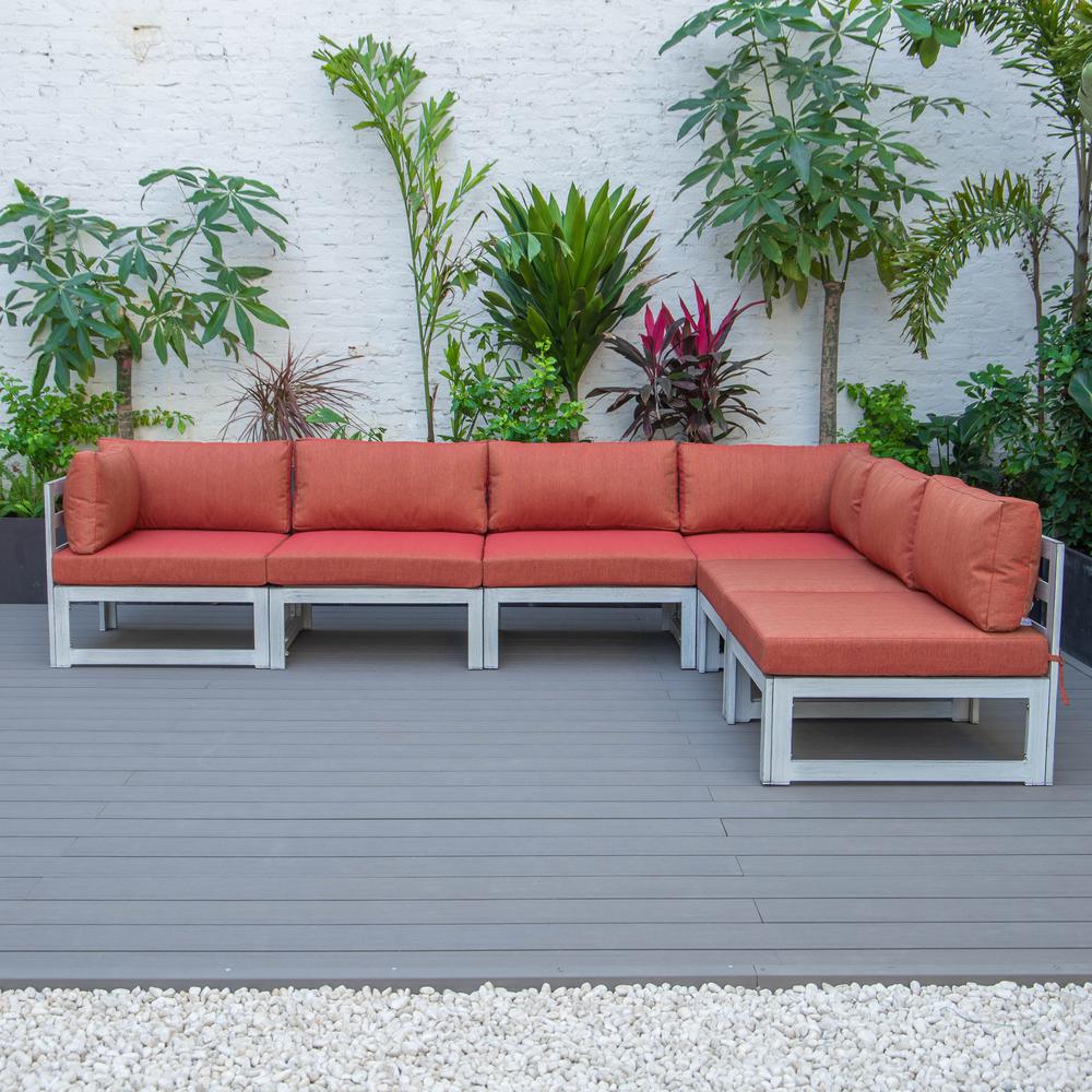 LeisureMod Chelsea 6-Piece Patio Sectional Weathered Grey Aluminum With Cushions in Orange. Picture 11