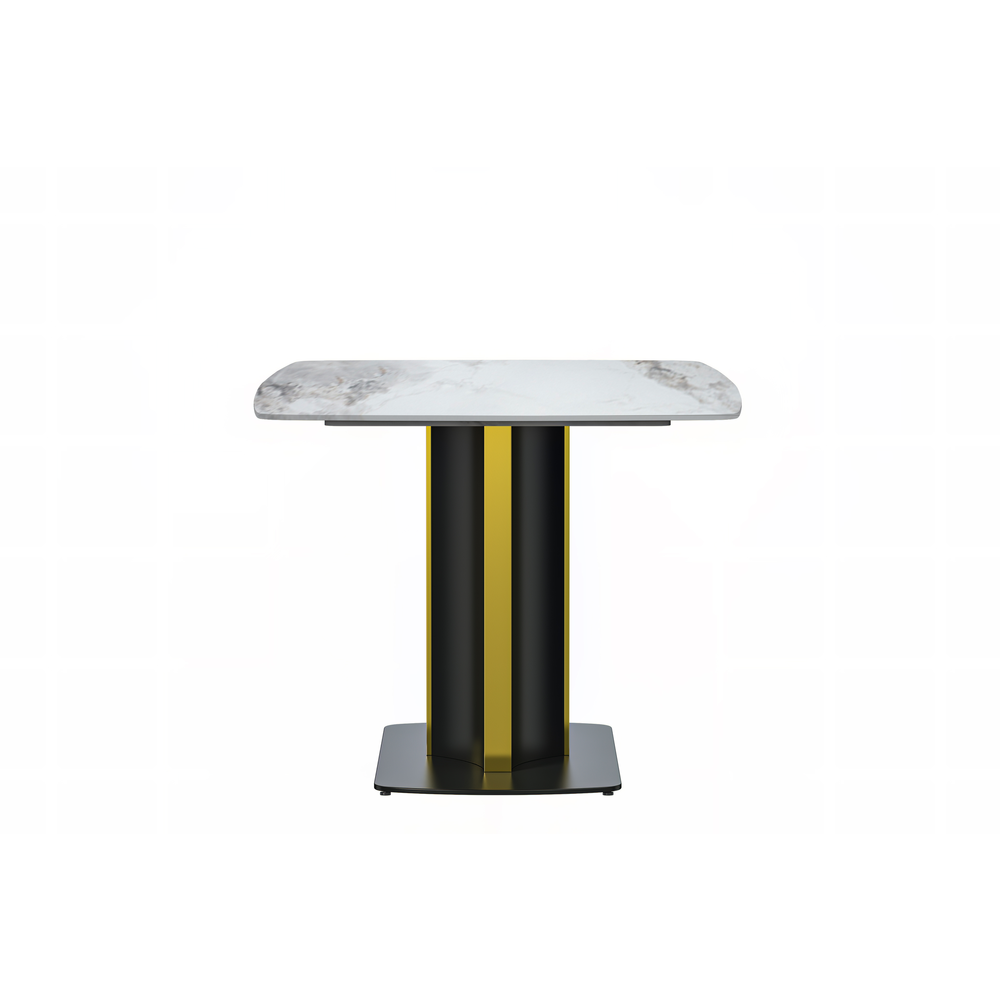 Modern Dining Table Black and Gold Base, With 55 Medium Grey Sintered Stone Top. Picture 1