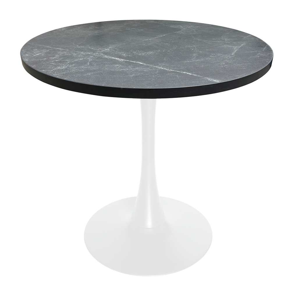 Bristol Dining table, White Base with 36" Round Marbleized Black MDF top. Picture 1