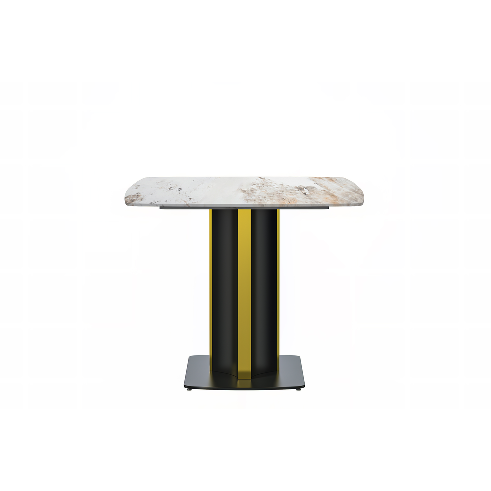 Modern Dining Table Black and Gold Base, With 55 White Grey Sintered Stone Top. Picture 1