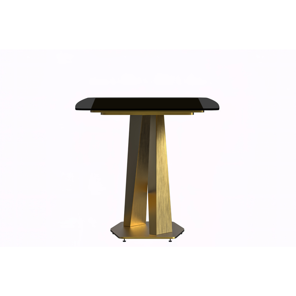 Voren Series Modern Dining Table Gold Base, With 55" Black Glass Top. Picture 3