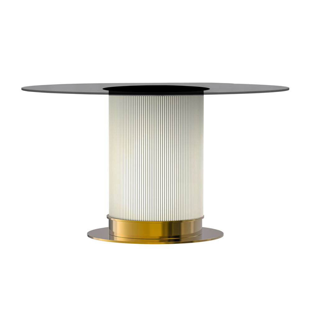 Jexis Series Round Dining Table White\Gold Base with 60 Round Clear Glass Top. Picture 2