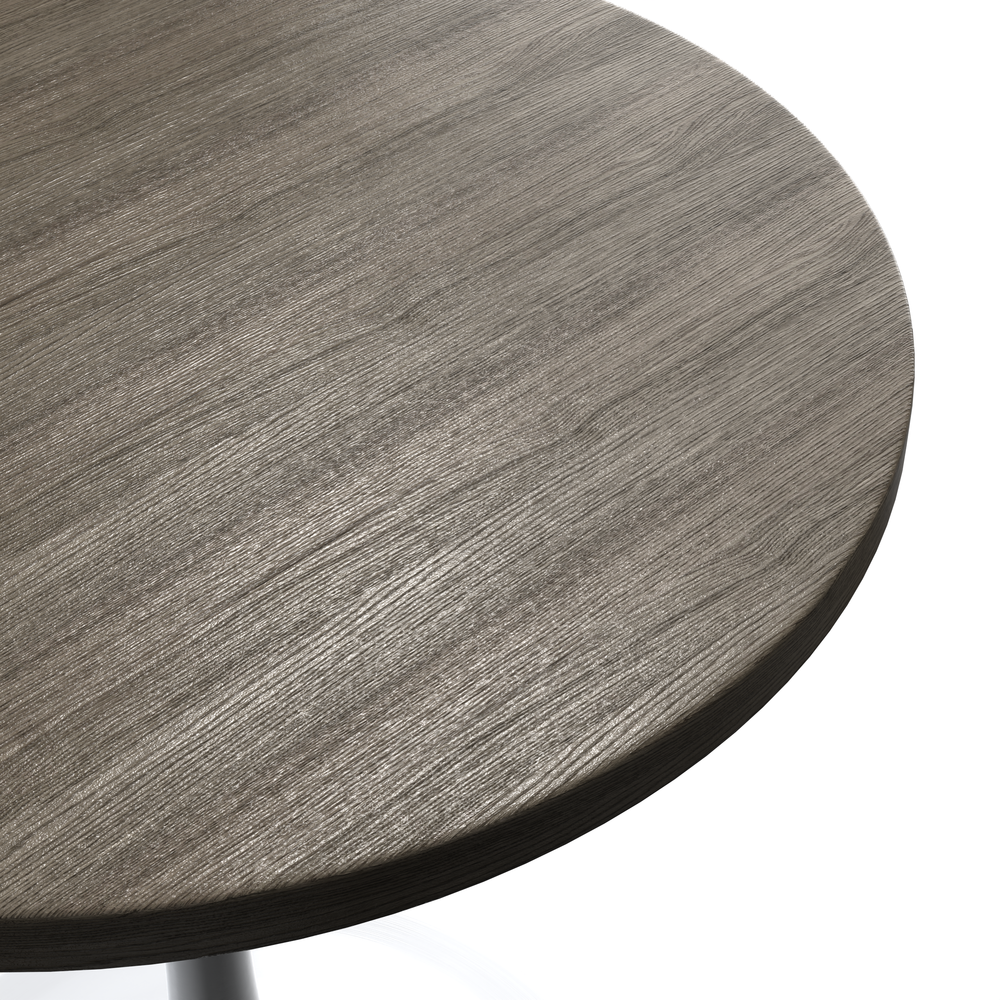 Verve 27 Round Dining Table, White Base with Dark Maple MDF Top. Picture 8
