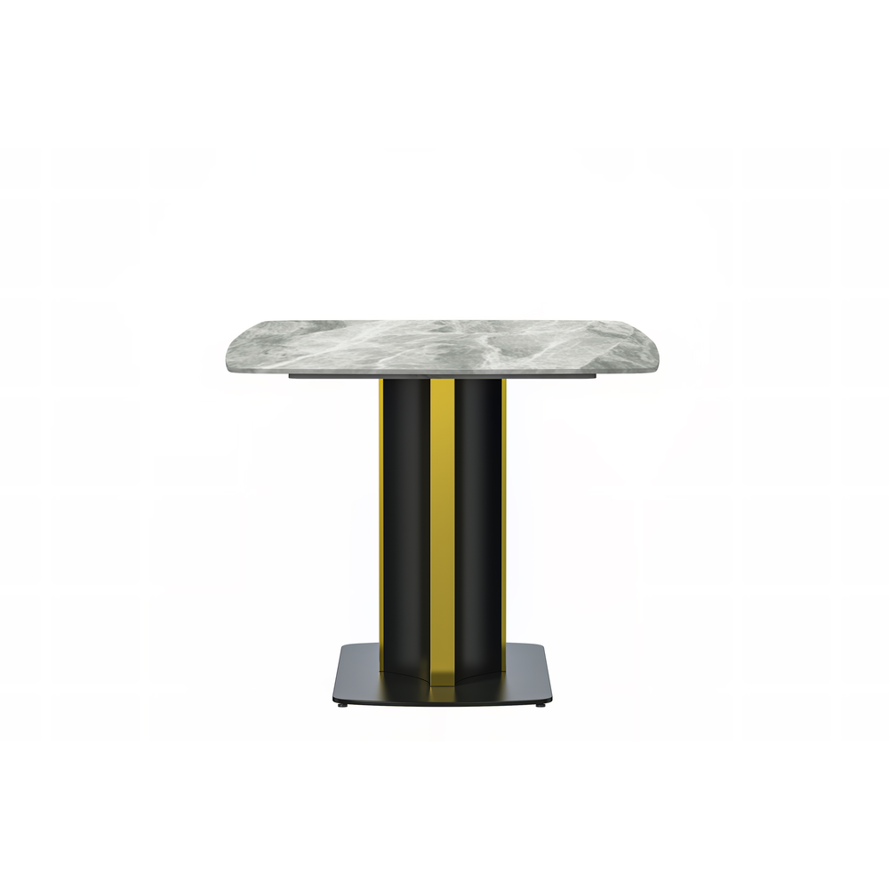 Modern Dining Table Black and Gold Base, With 55 Light Grey Sintered Stone Top. Picture 1