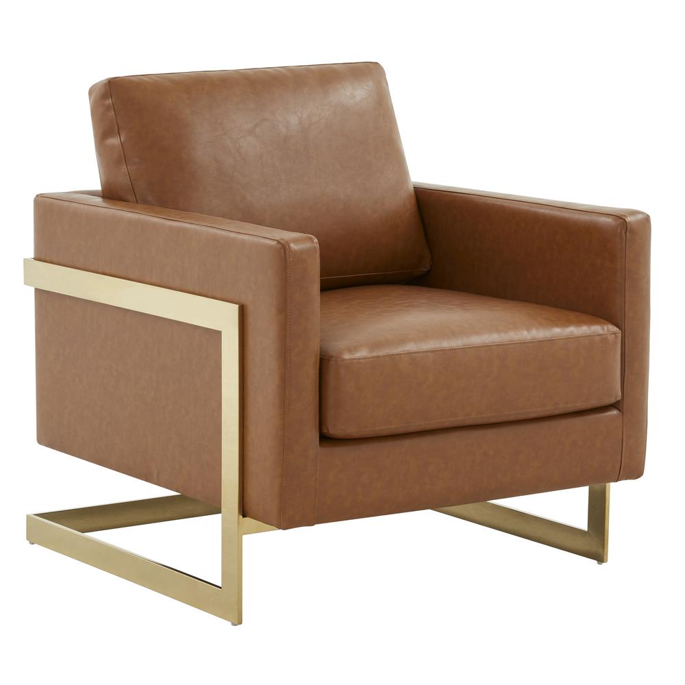Leather Accent Armchair With Gold Frame. Picture 1