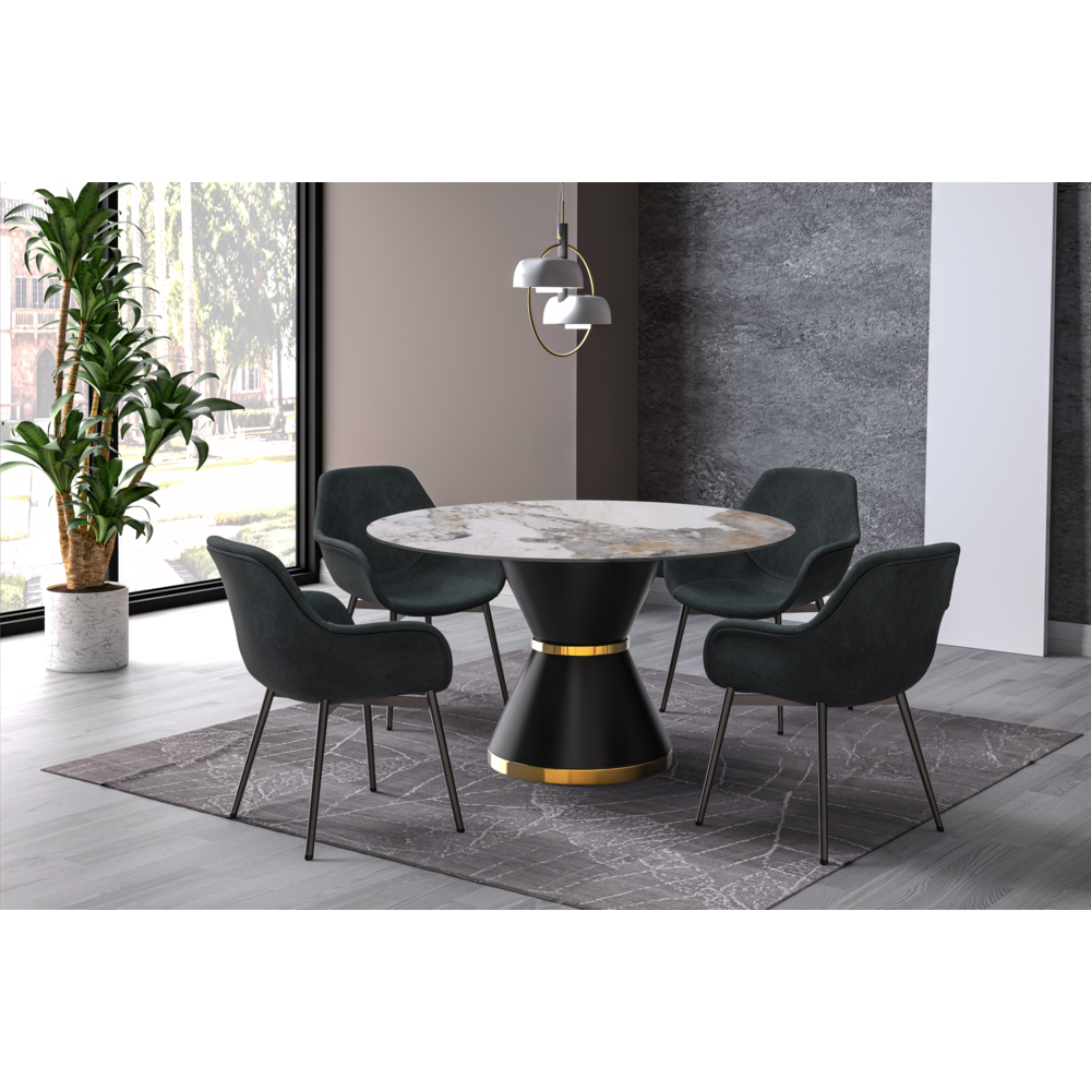 Round Dining Table Black\Gold Base with 60 Round Medium Grey Sintered Stone Top. Picture 9