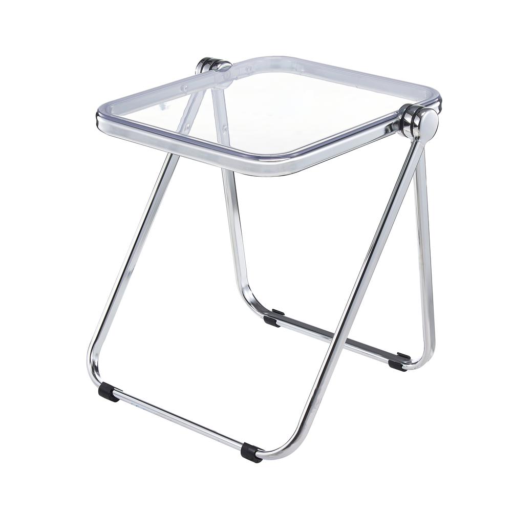 Rectangular Folding Side Table in Chrome Finish with Plastic Tabletop. Picture 1