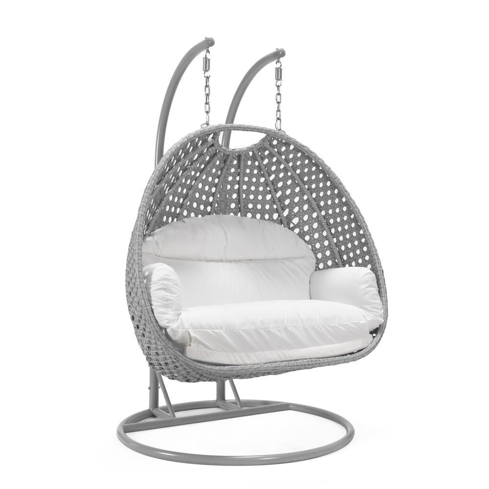LeisureMod Wicker Hanging 2 person Egg Swing Chair in White. Picture 1