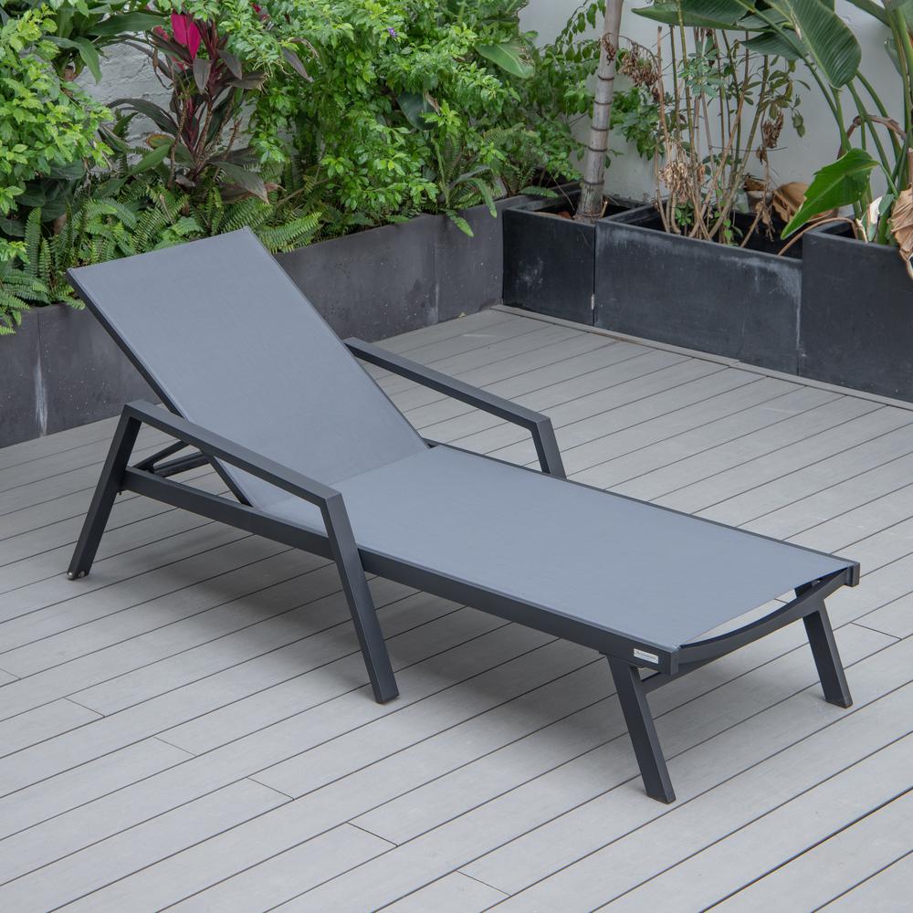 Marlin Patio Chaise Lounge Chair With Armrests in Black Aluminum Frame. Picture 6