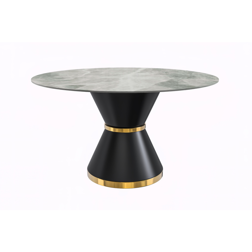 Round Dining Table Black\Gold Base with 60 Round Light Grey Sintered Stone Top. Picture 7