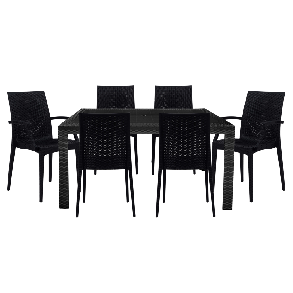 Mace Mid-Century 7-Piece Rectangular Outdoor Dining Set with 4 Side Chairs. Picture 9