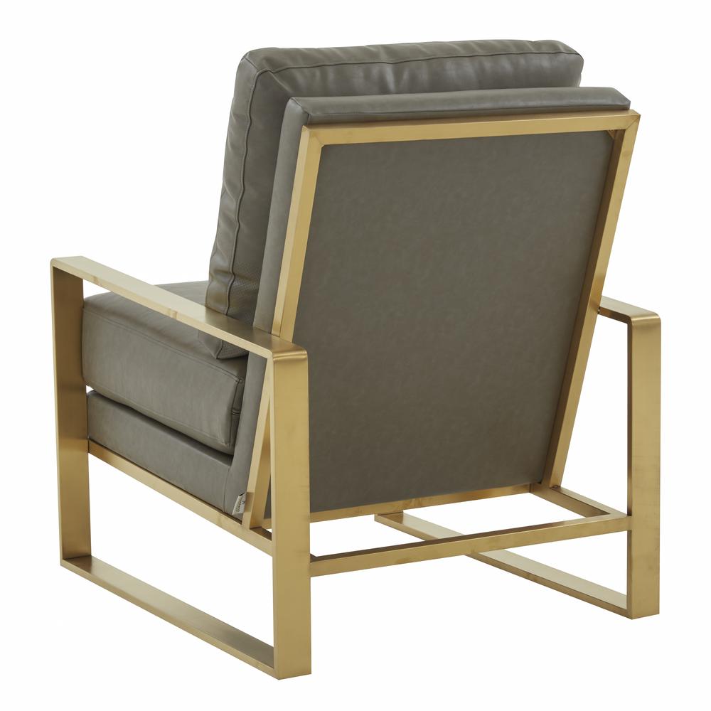 LeisureMod Jefferson Leather Modern Design Accent Armchair With Elegant Gold Frame, Grey. Picture 6
