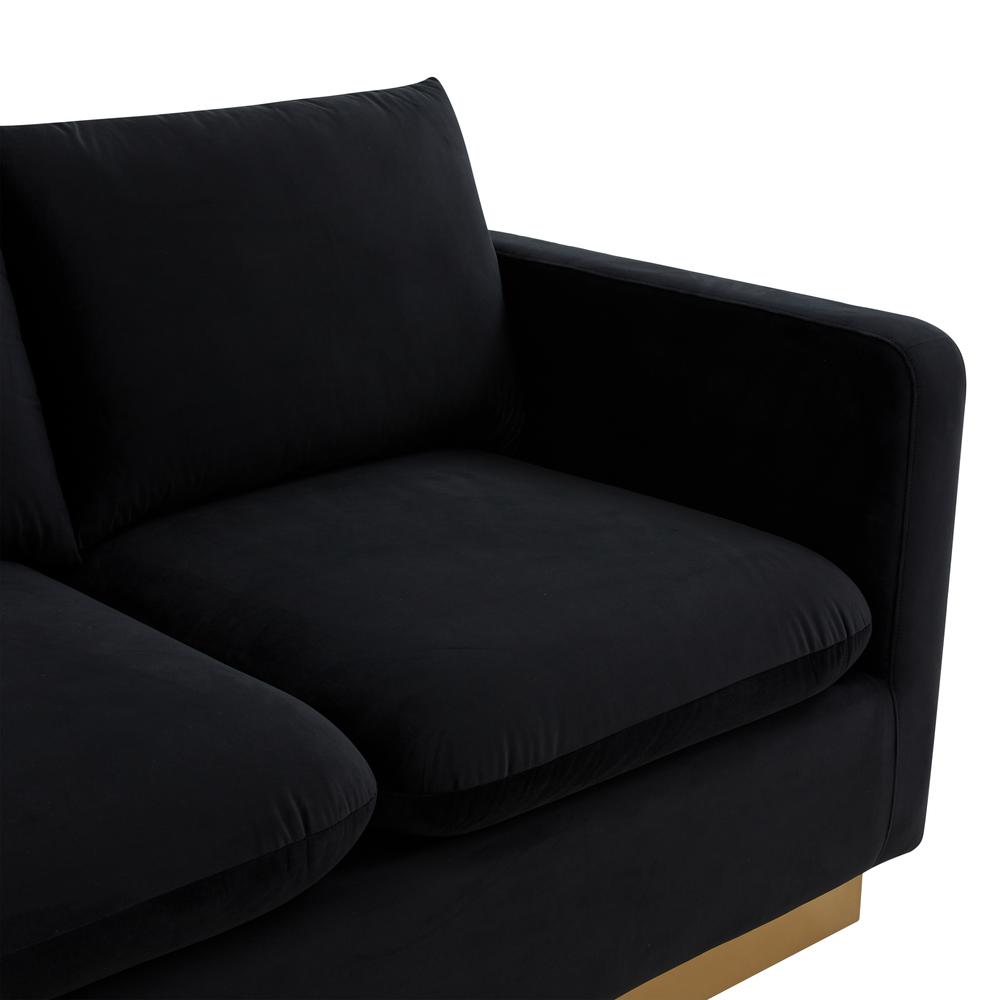 LeisureMod Nervo Modern Mid-Century Upholstered Velvet Sofa with Gold Frame, Midnight Black. Picture 5