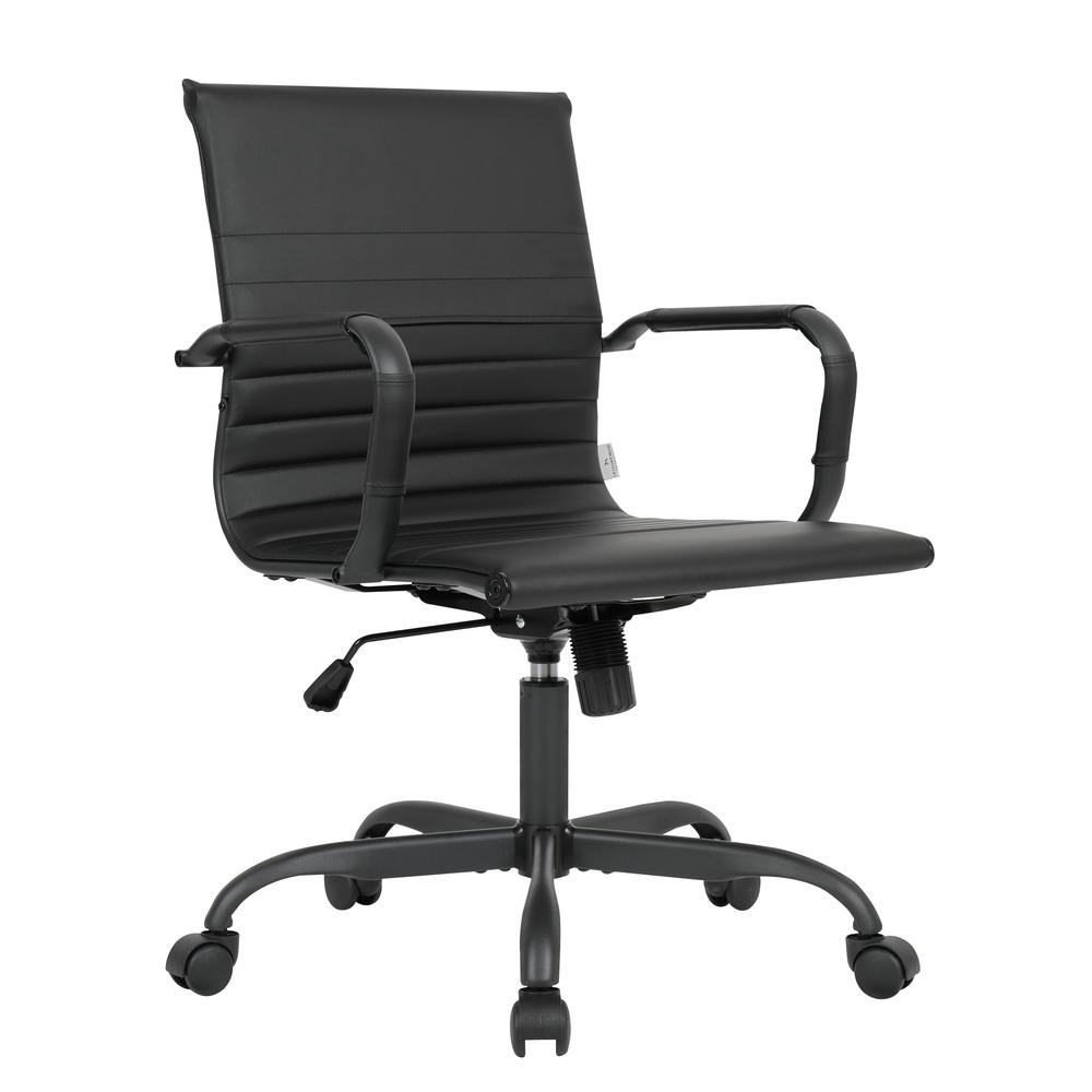 Leather Home Office Chair With Black Frame in Black. Picture 2