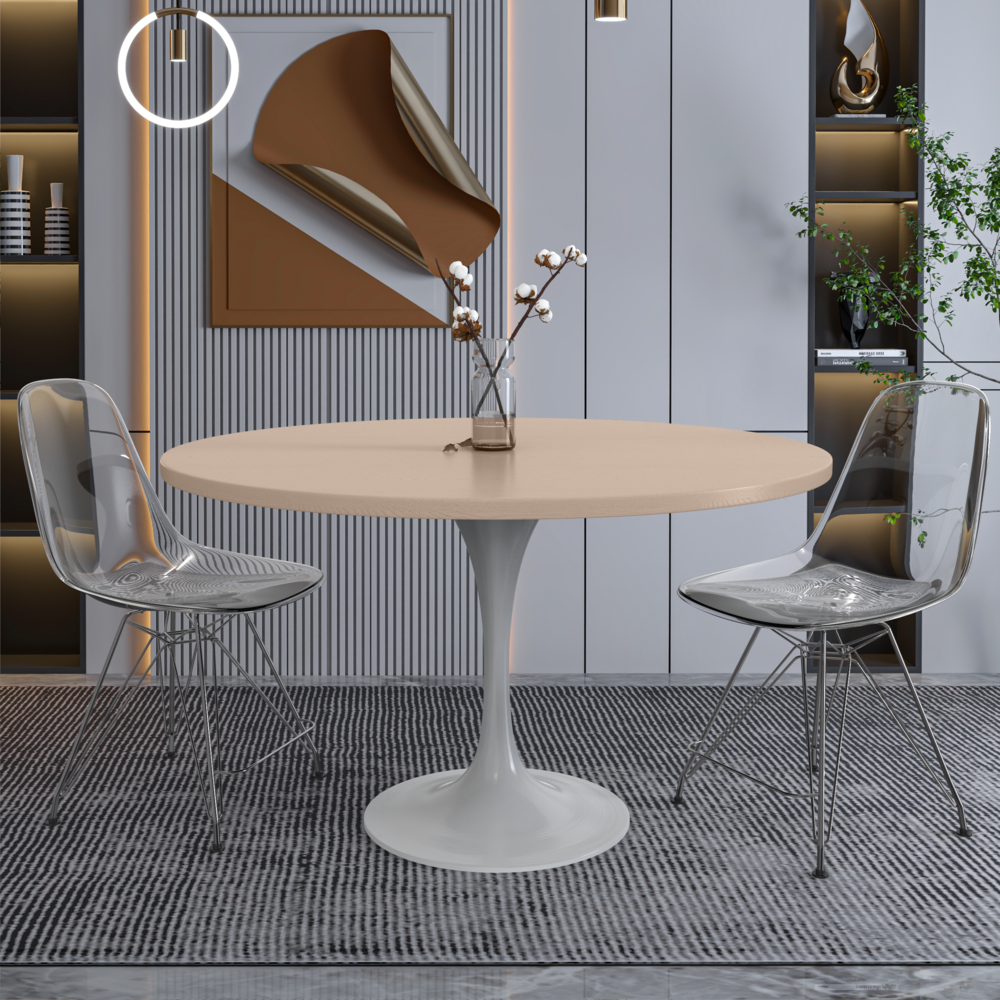 Verve 48 Round Dining Table, White Base with Light Natural Wood MDF Top. Picture 7