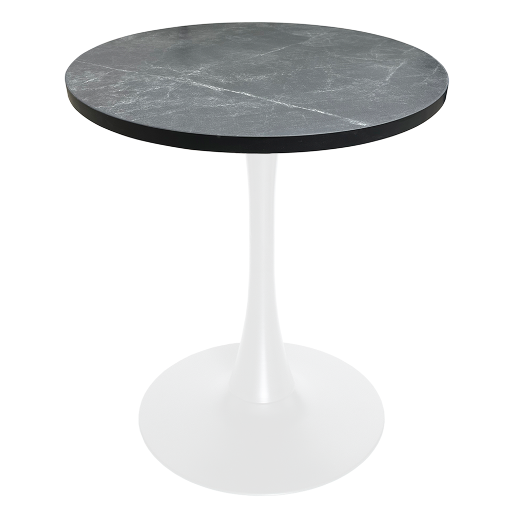 Bristol Dining table, White Base with 27" Round Marbleized Black MDF top. Picture 1