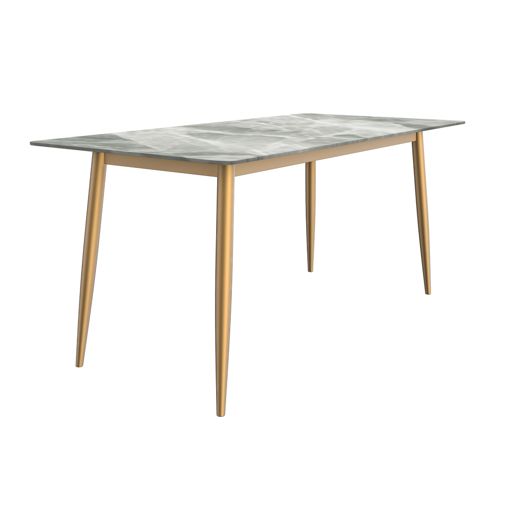 Modern Dining Table Brushed Gold Base, With 71 Light Grey Sintered Stone Top. Picture 1