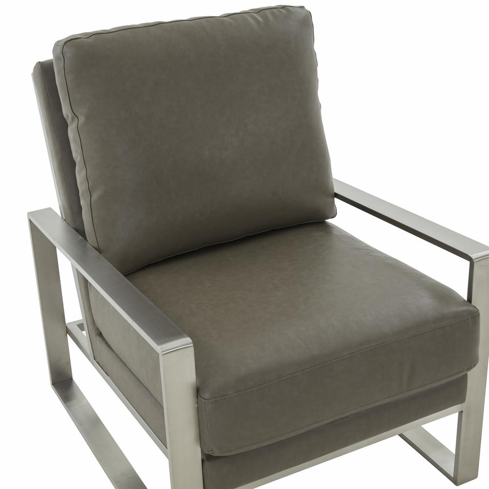 LeisureMod Jefferson Leather Modern Design Accent Armchair With Elegant Silver Frame, Grey. Picture 7