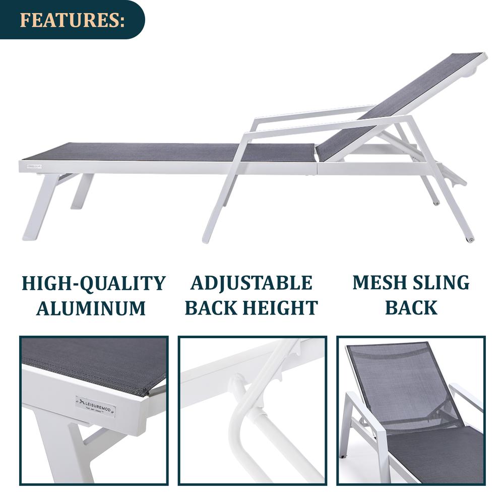 White Aluminum Outdoor Patio Chaise Lounge Chair With Arms. Picture 25