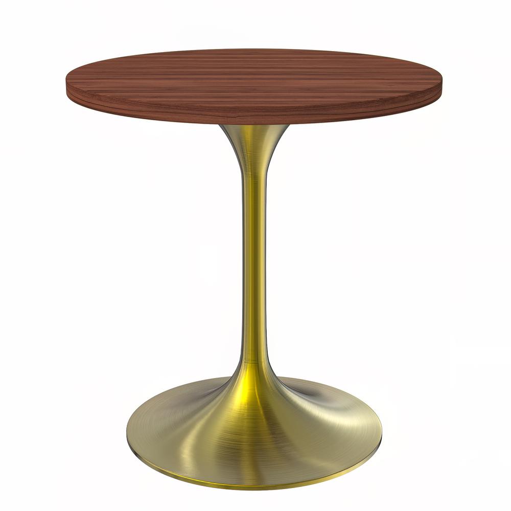 Verve 27" Round Dining Table, Brushed Gold Base with Dark Maple MDF Top. Picture 2