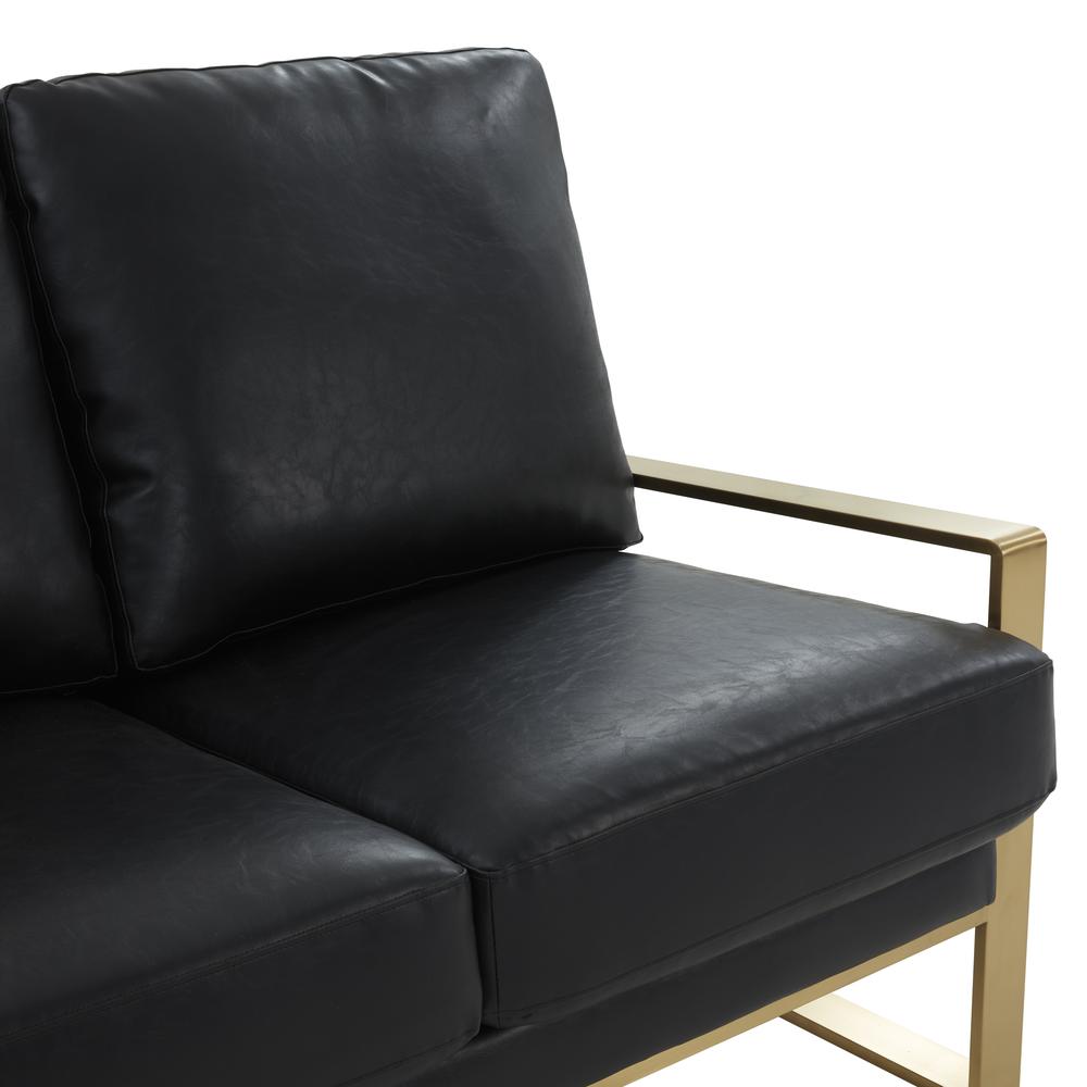 Jefferson - Leather Loveseat - Gold Frame - Black. Picture 7