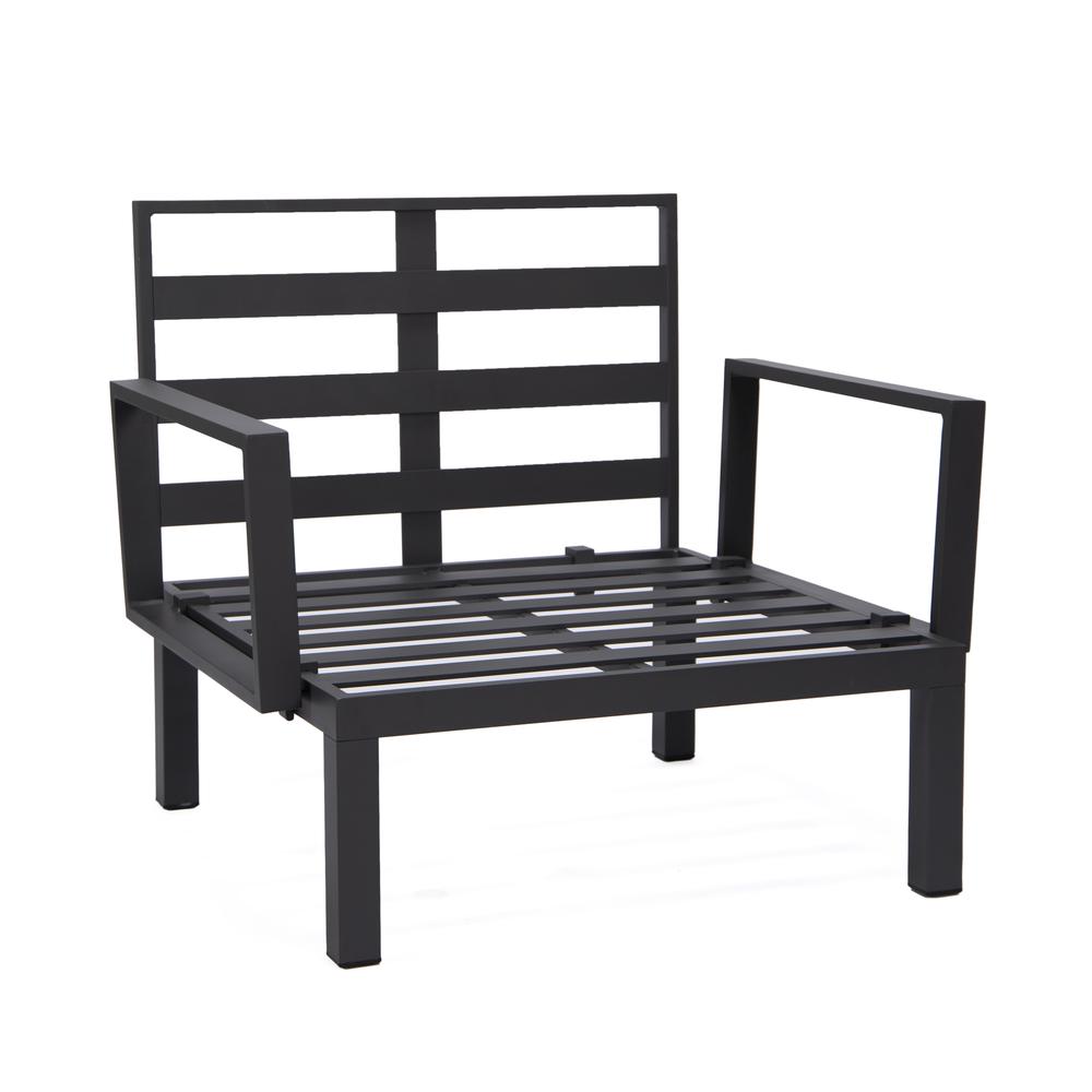 LeisureMod Hamilton 7-Piece Aluminum Patio Conversation Set With Coffee Table And Cushions Black. Picture 11