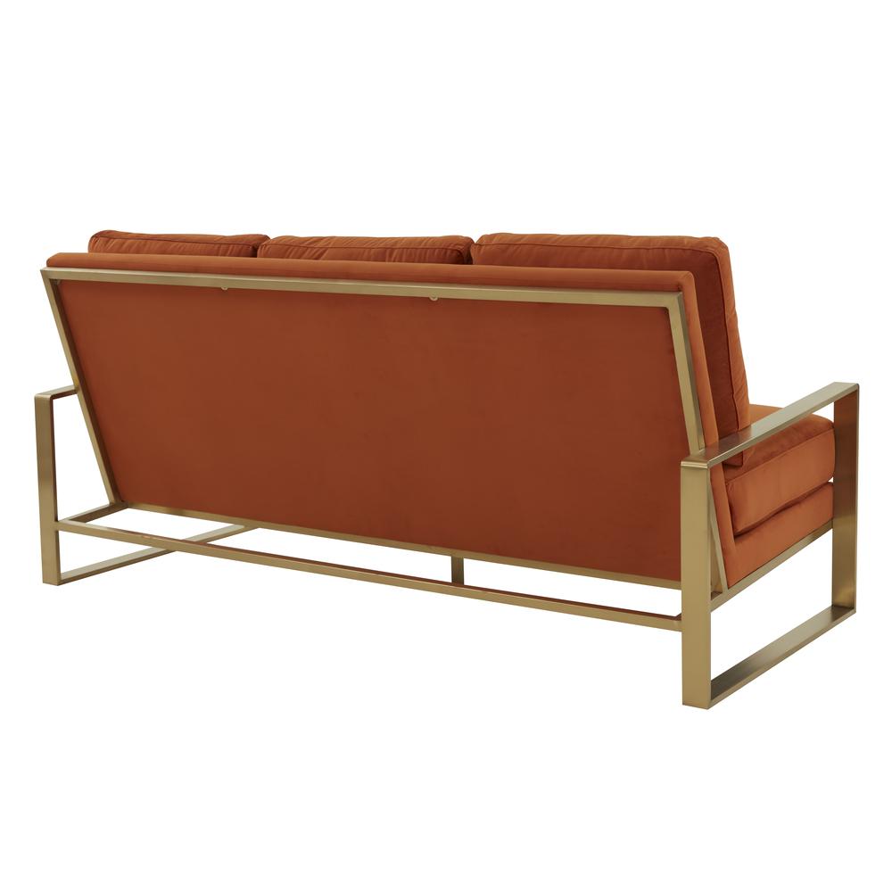 LeisureMod Jefferson Contemporary Modern Design Velvet Sofa With Gold Frame., Orange. Picture 5