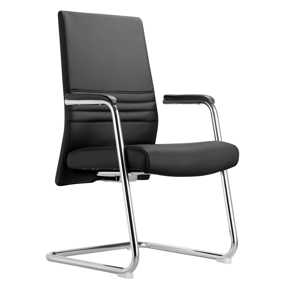 Aleen Series Guest Office Chair In Black Leather. Picture 1