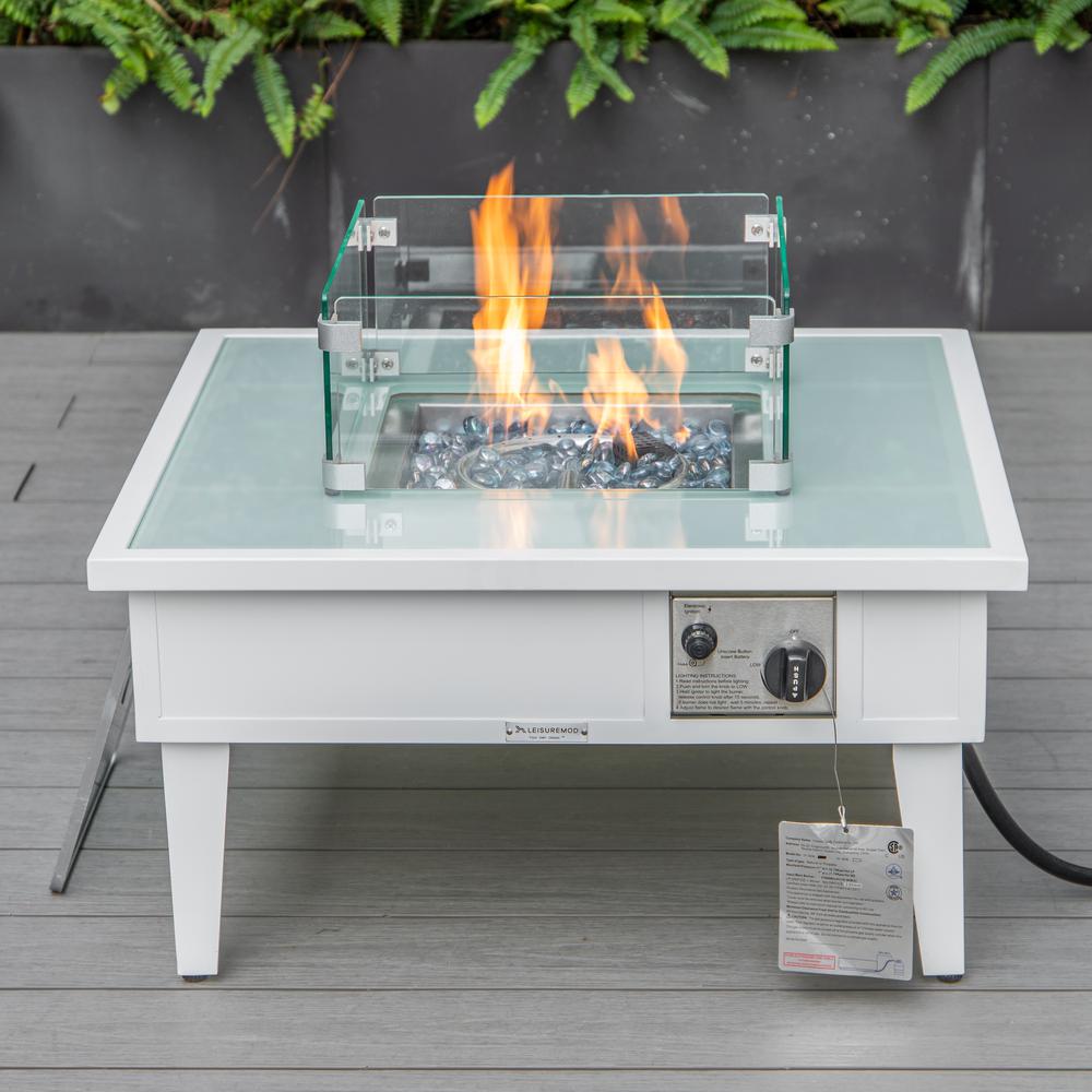 Walbrooke Outdoor Patio Aluminum Square Fire Pit Side Table with Lid. Picture 14