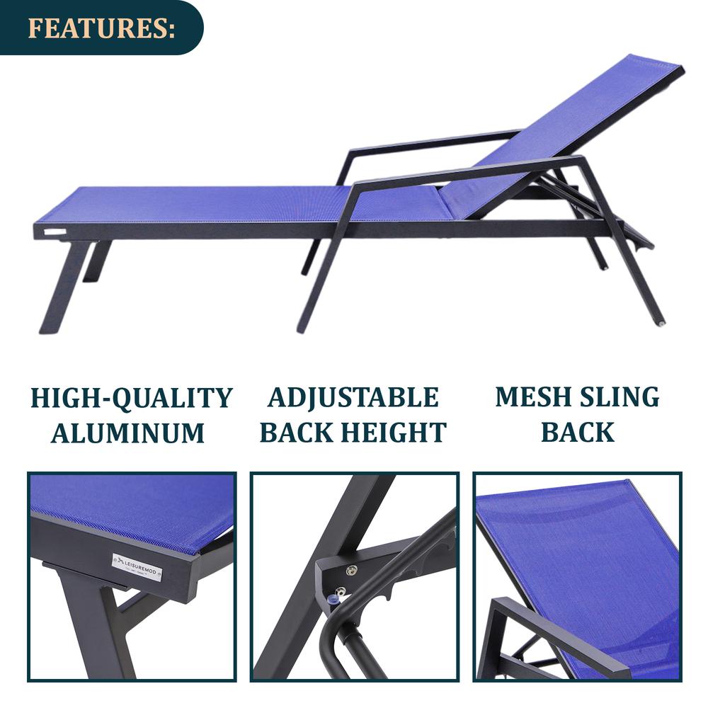 Black Aluminum Outdoor Patio Chaise Lounge Chair With Arms. Picture 25