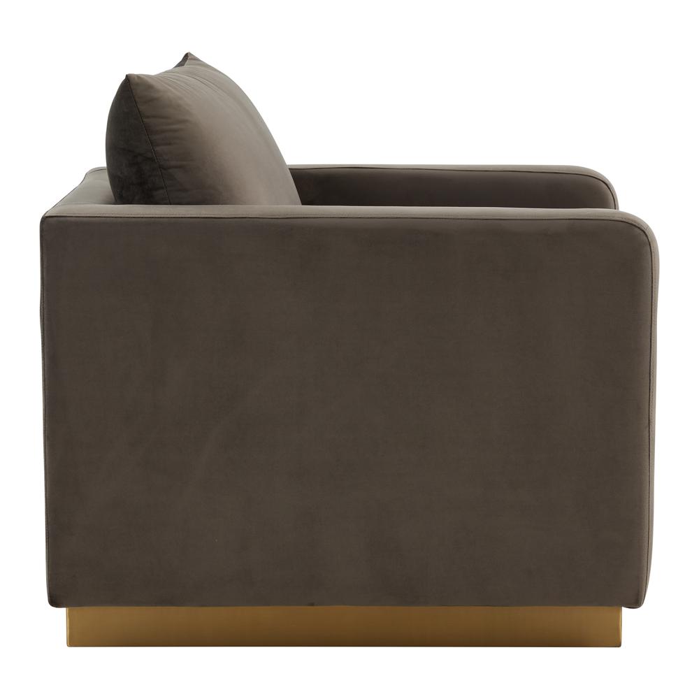LeisureMod Nervo Velvet Accent Armchair With Gold Frame, Dark Grey. Picture 4