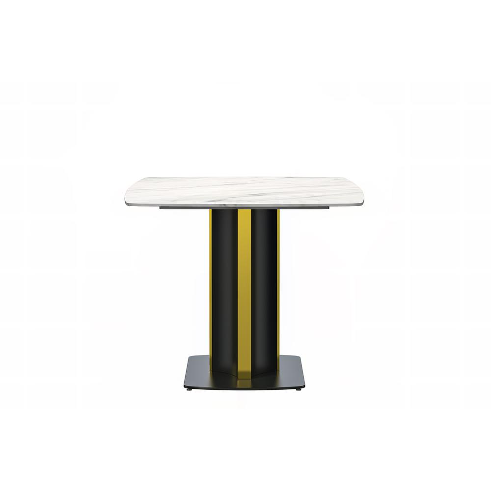Modern Dining Table Black and Gold Base, With 55 White Sintered Stone Top. Picture 1