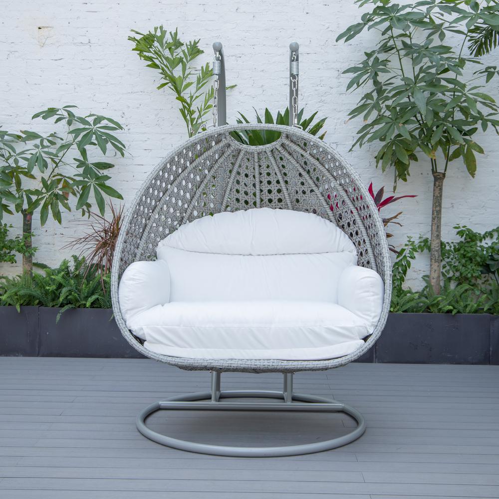 LeisureMod Wicker Hanging 2 person Egg Swing Chair in White. Picture 3