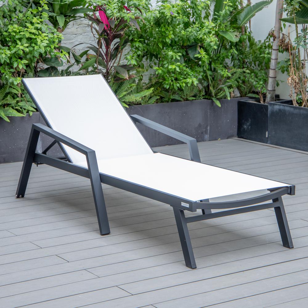 Marlin Patio Chaise Lounge Chair With Armrests in Black Aluminum Frame. Picture 2